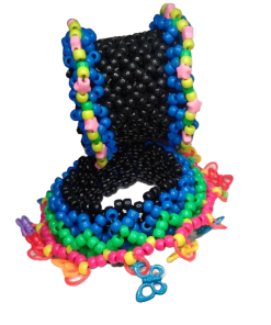 two pieces of kandi neon blue rotating cuff.